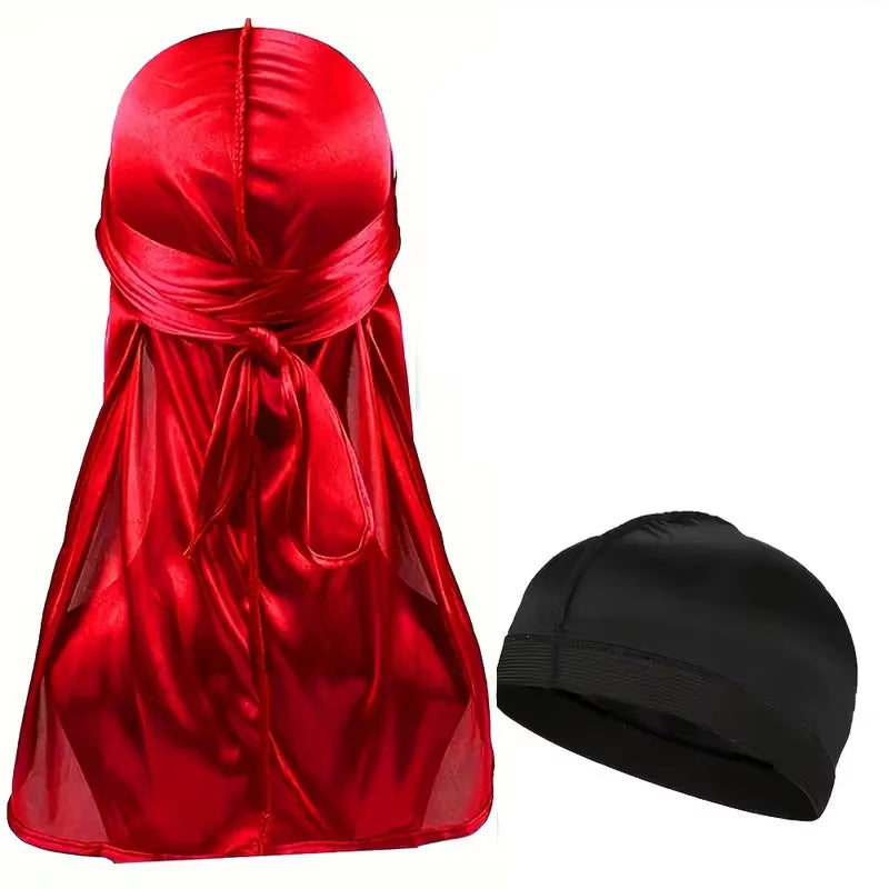 1-4Pcs New Silk Durag Bandana Turban Hat Men Breathable Long Tail Doo Rag for Men Durags Pirate Hat Headband