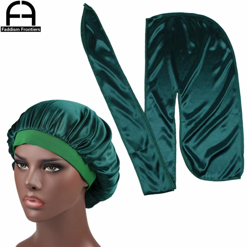 Unisex Men Silk Durag Match Silky Bonnet for Women Silky Durags Bandanas for Men Turban Hat Long Tail Do Durag Waves Cap