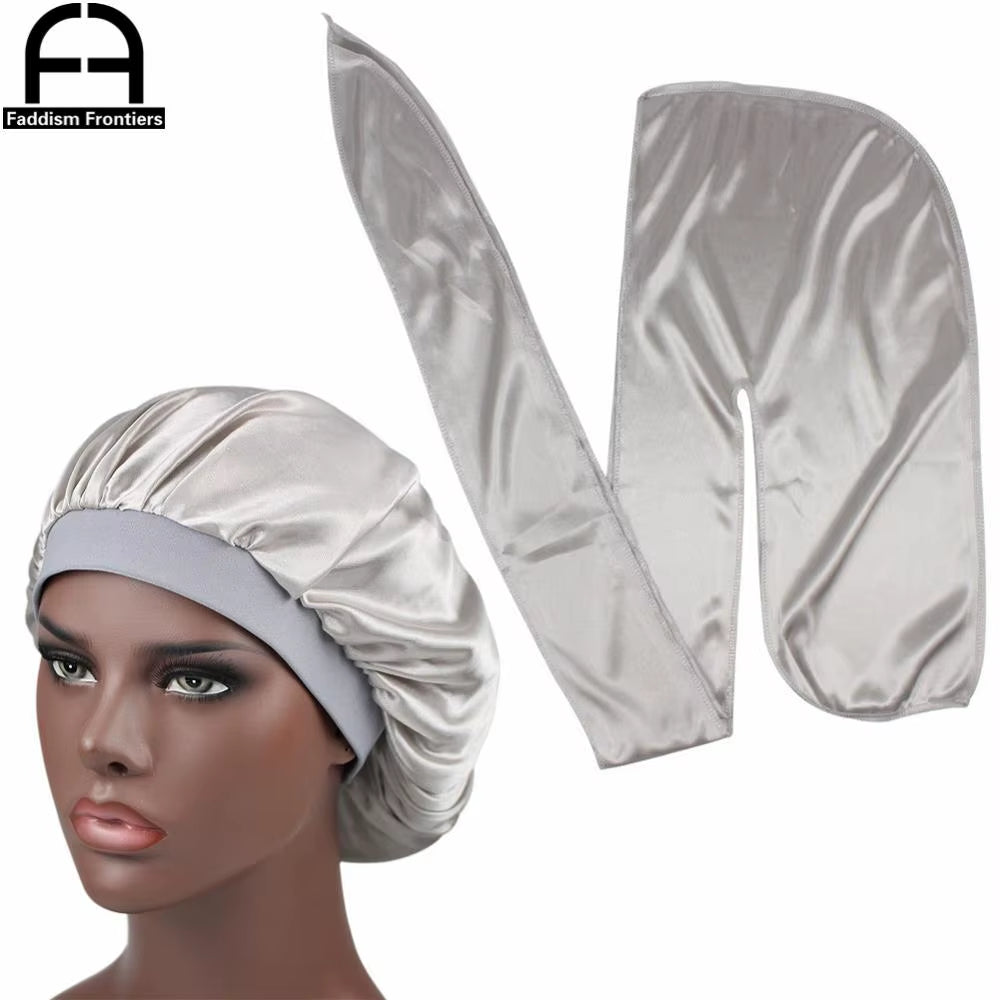 Unisex Men Silk Durag Match Silky Bonnet for Women Silky Durags Bandanas for Men Turban Hat Long Tail Do Durag Waves Cap