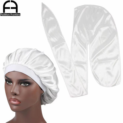 Unisex Men Silk Durag Match Silky Bonnet for Women Silky Durags Bandanas for Men Turban Hat Long Tail Do Durag Waves Cap