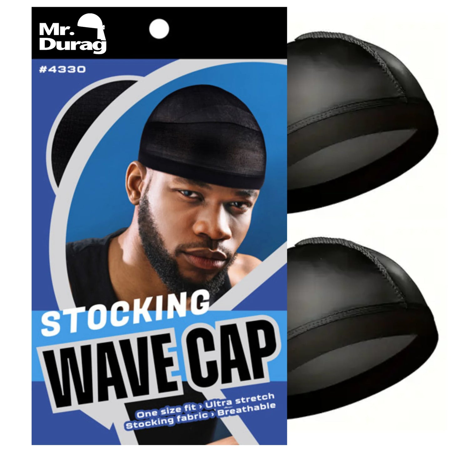 Black Stocking Wave Cap with Wide Band, 2 Count