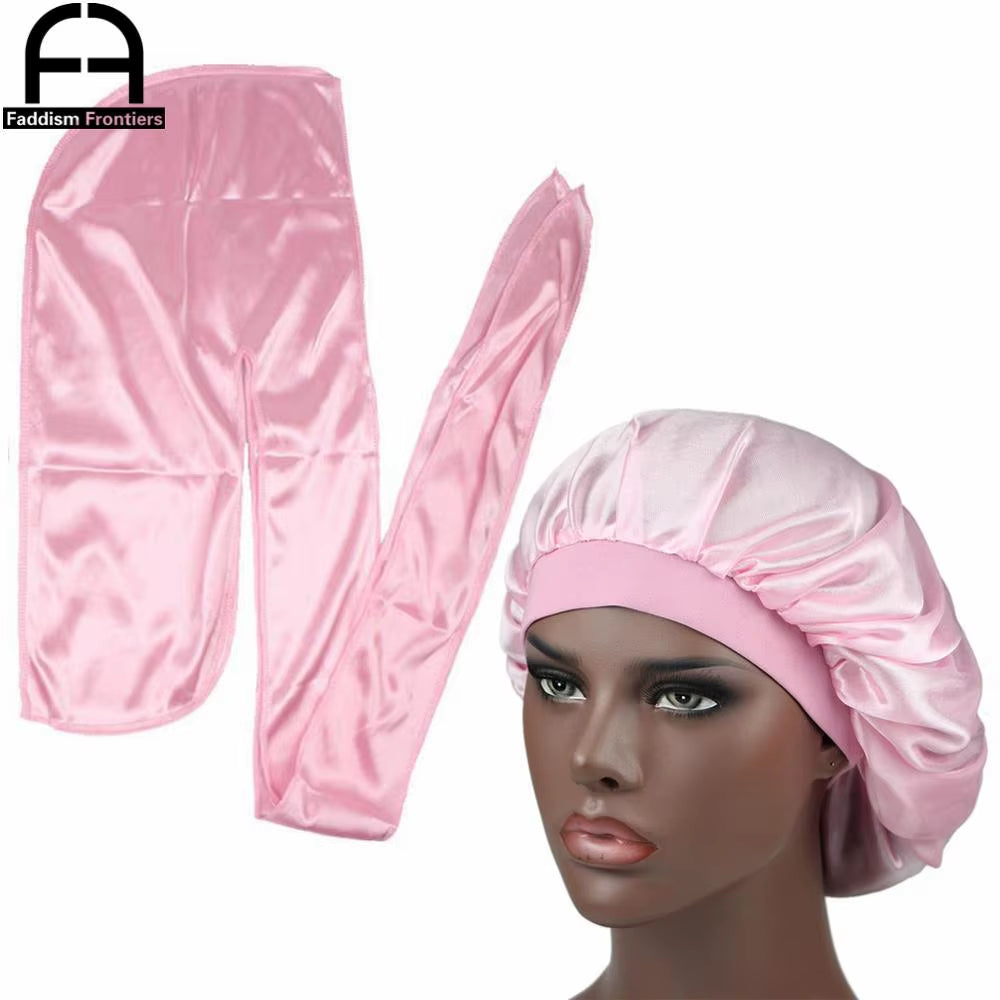 Unisex Men Silk Durag Match Silky Bonnet for Women Silky Durags Bandanas for Men Turban Hat Long Tail Do Durag Waves Cap