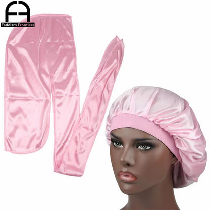 Unisex Men Silk Durag Match Silky Bonnet for Women Silky Durags Bandanas for Men Turban Hat Long Tail Do Durag Waves Cap