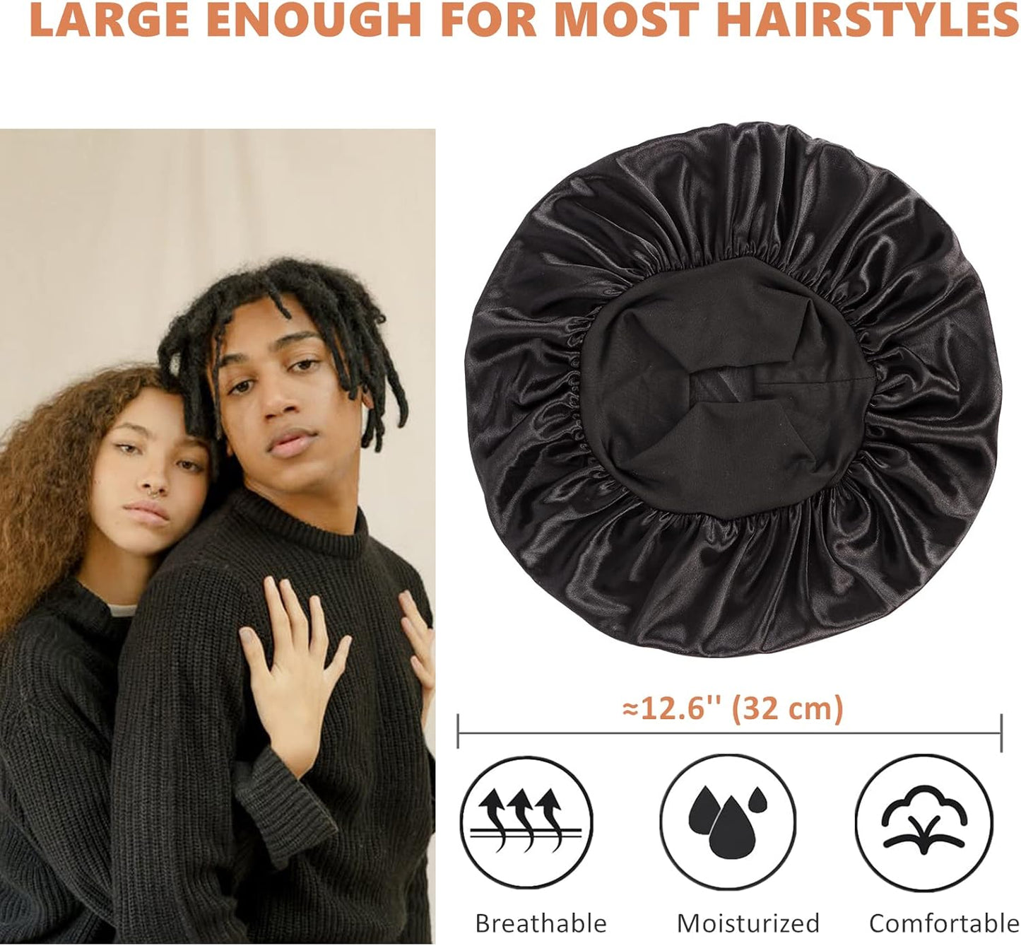 2 PCS Bonnet for Men,Silk Hair Bonnet for Sleeping Women,Matching Bonnets and Durag Set