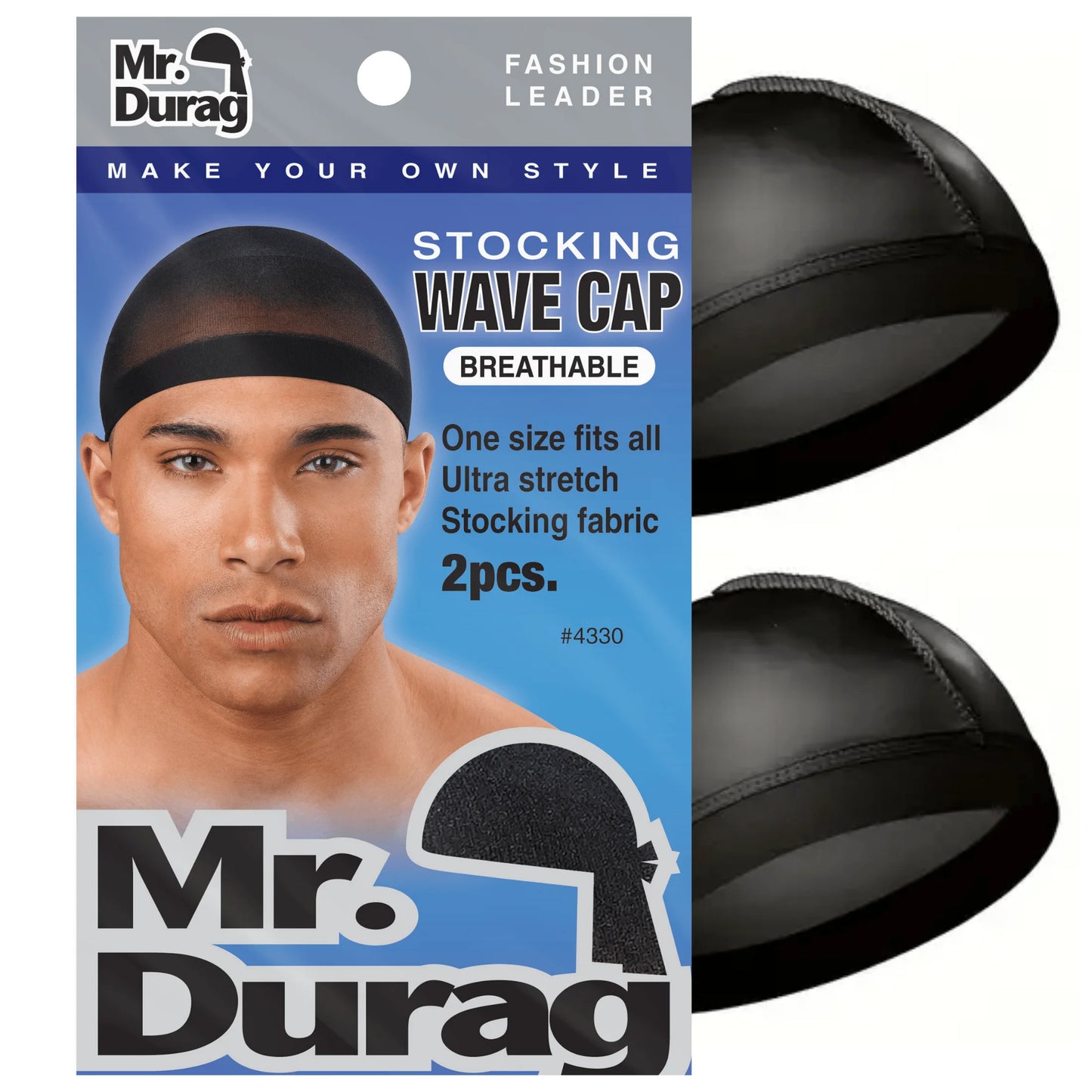 Black Stocking Wave Cap with Wide Band, 2 Count