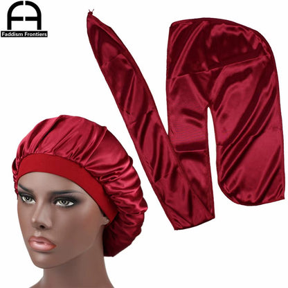 Unisex Men Silk Durag Match Silky Bonnet for Women Silky Durags Bandanas for Men Turban Hat Long Tail Do Durag Waves Cap