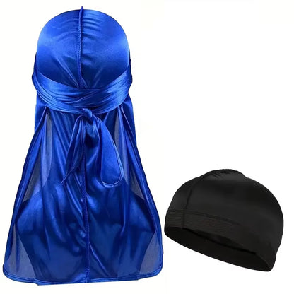 1-4Pcs New Silk Durag Bandana Turban Hat Men Breathable Long Tail Doo Rag for Men Durags Pirate Hat Headband