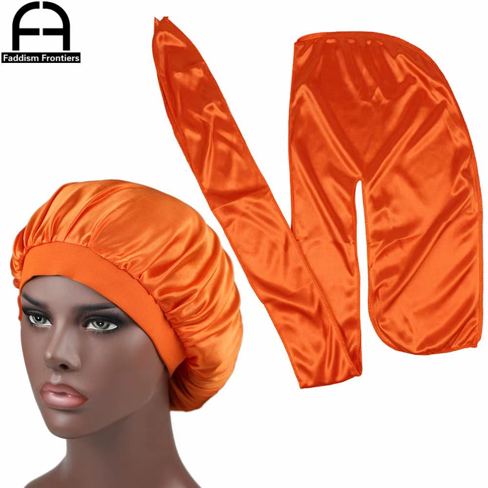 Unisex Men Silk Durag Match Silky Bonnet for Women Silky Durags Bandanas for Men Turban Hat Long Tail Do Durag Waves Cap