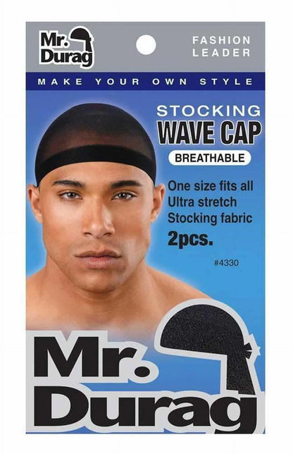 Black Stocking Wave Cap with Wide Band, 2 Count