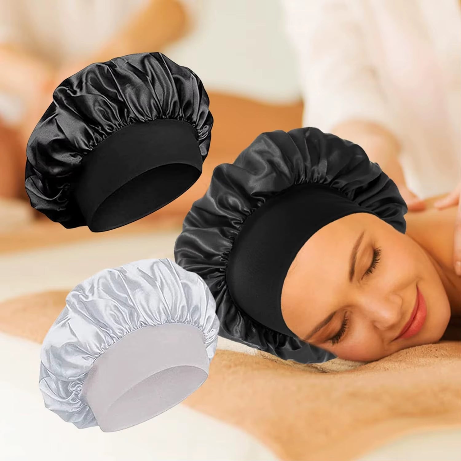 Large Satin Bonnet,Silk Bonnet Hair Wrap for Sleeping, Sleep Cap with Elastic Soft Band, Big Bonnets for Women Hair Care