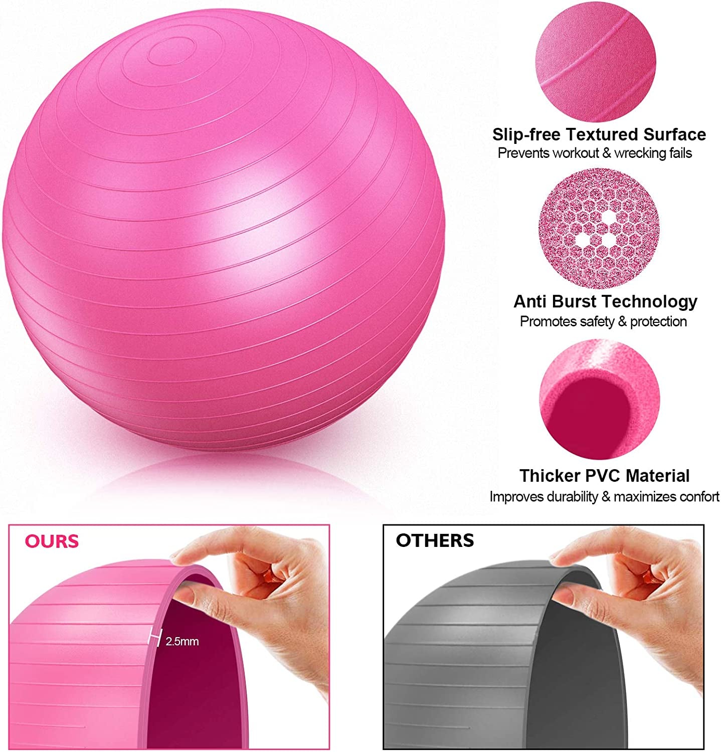 RENRANRING Exercise Ball for Yoga - 11-In-1 Yoga Ball Set with Resistance Bands, Yoga Block, Pump, Workout Balls for Exercise, Stability, Office Ball Chair, Home & Gyms (Pink)