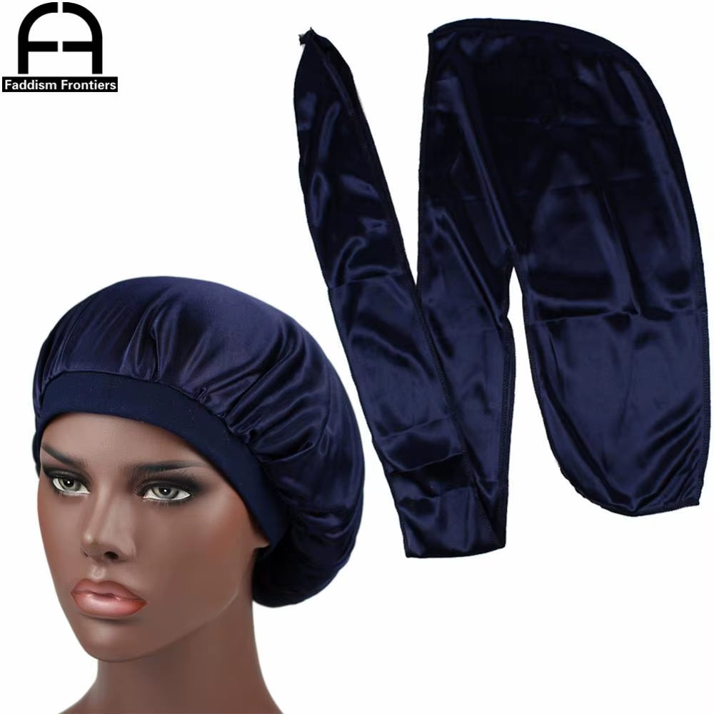 Unisex Men Silk Durag Match Silky Bonnet for Women Silky Durags Bandanas for Men Turban Hat Long Tail Do Durag Waves Cap