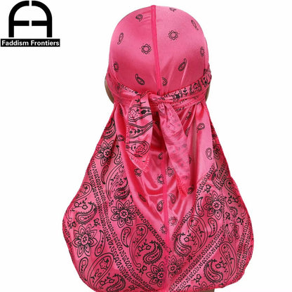 Fashion Men Silk Durag Paisley Printing Silky Durags Bandanas for Men Long Straps Headwear Head Scarf Wave Cap Headwrap Durags