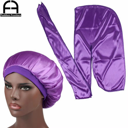Unisex Men Silk Durag Match Silky Bonnet for Women Silky Durags Bandanas for Men Turban Hat Long Tail Do Durag Waves Cap