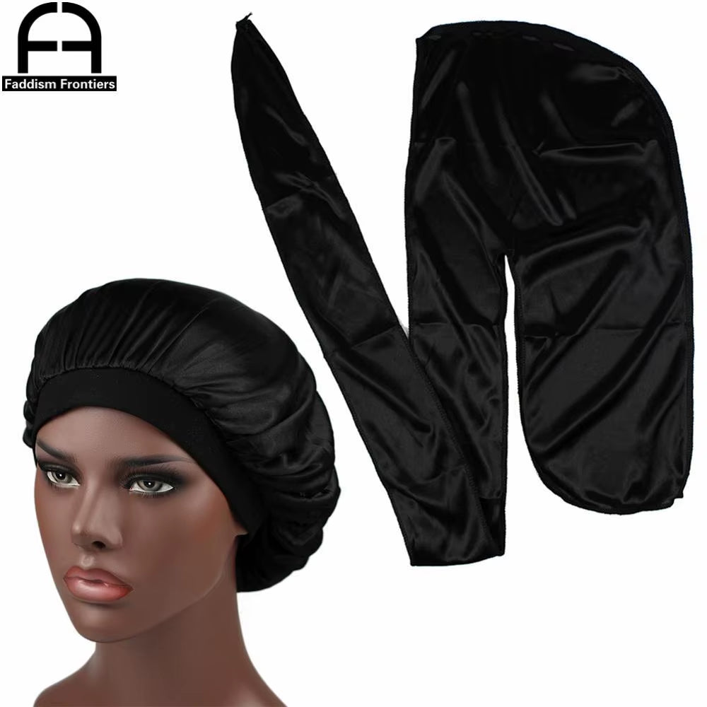 Unisex Men Silk Durag Match Silky Bonnet for Women Silky Durags Bandanas for Men Turban Hat Long Tail Do Durag Waves Cap