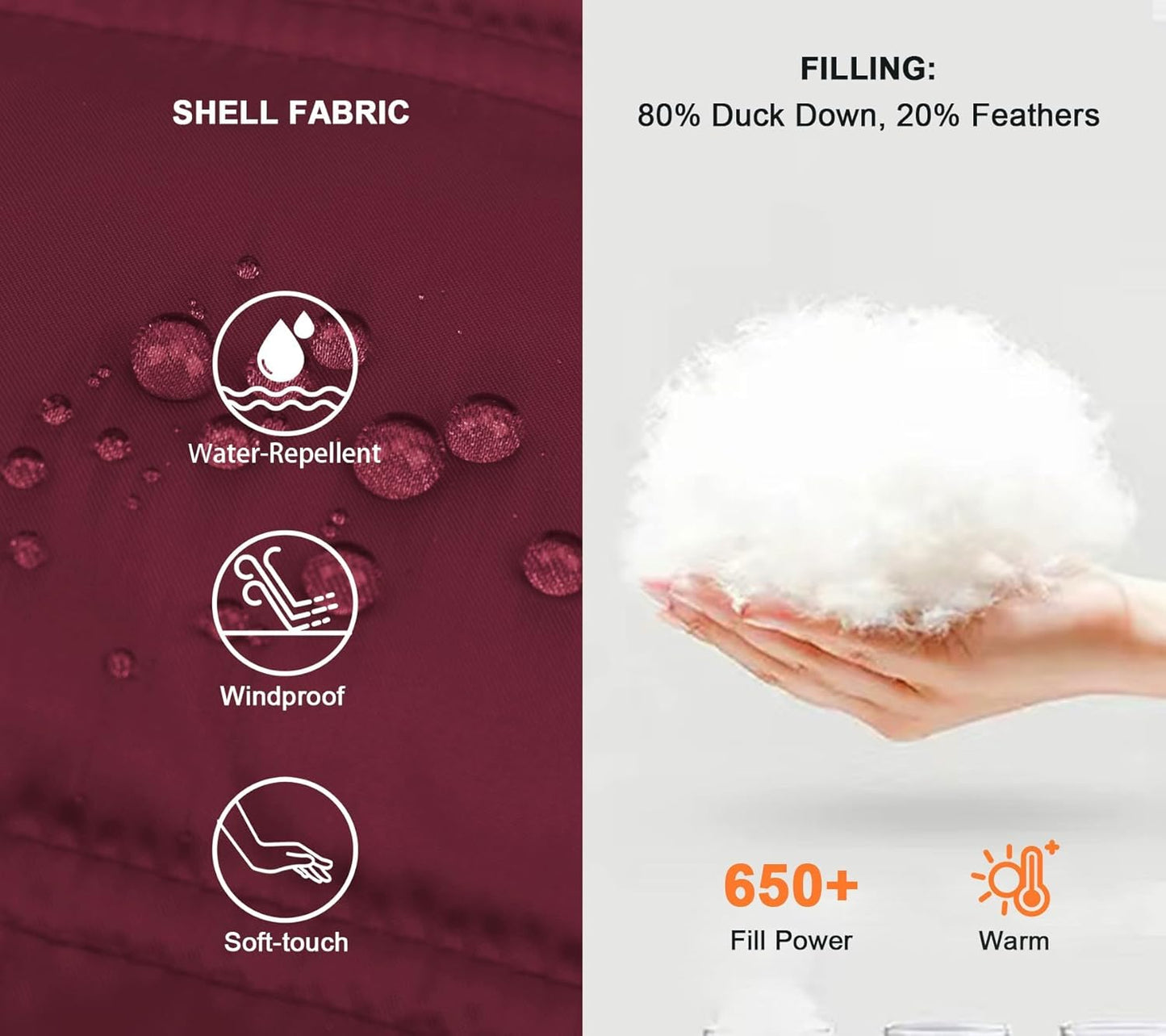 Women down Puffer Jacket Warm Hooded Winter down Puffer Coat with Faux-Fur Hood & Collar