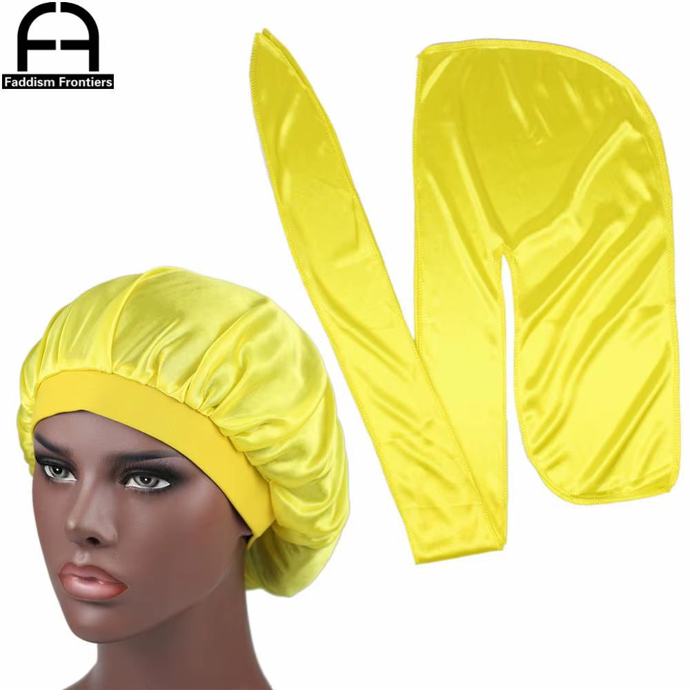 Unisex Men Silk Durag Match Silky Bonnet for Women Silky Durags Bandanas for Men Turban Hat Long Tail Do Durag Waves Cap