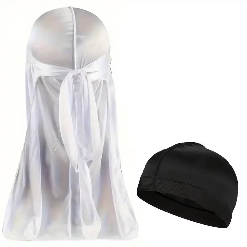 1-4Pcs New Silk Durag Bandana Turban Hat Men Breathable Long Tail Doo Rag for Men Durags Pirate Hat Headband