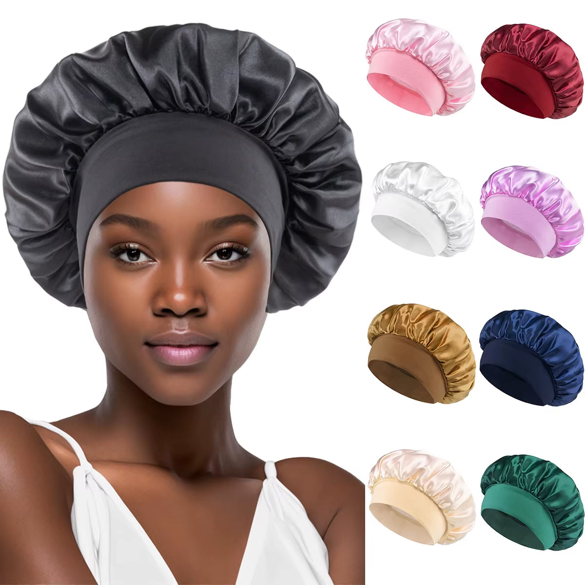 Large Satin Bonnet,Silk Bonnet Hair Wrap for Sleeping, Sleep Cap with Elastic Soft Band, Big Bonnets for Women Hair Care