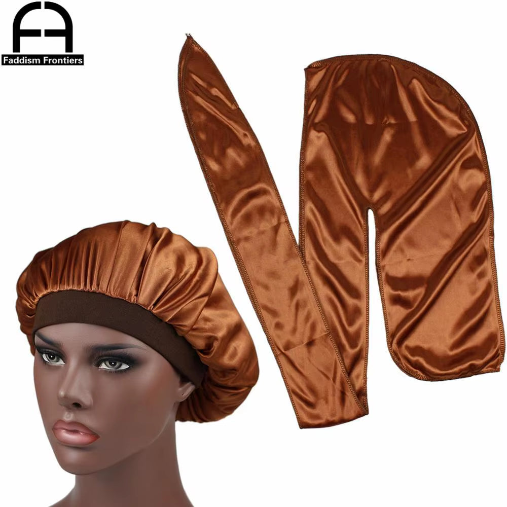 Unisex Men Silk Durag Match Silky Bonnet for Women Silky Durags Bandanas for Men Turban Hat Long Tail Do Durag Waves Cap