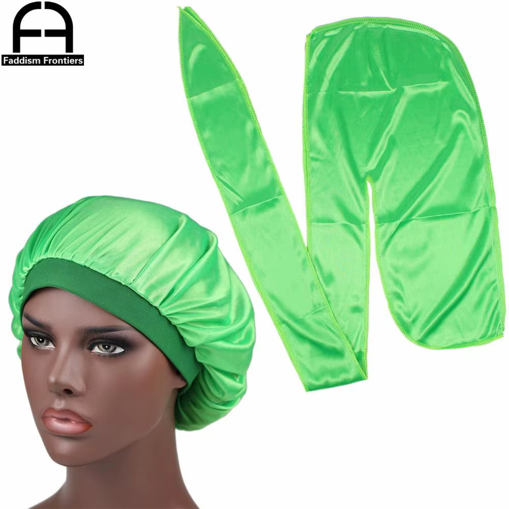 Unisex Men Silk Durag Match Silky Bonnet for Women Silky Durags Bandanas for Men Turban Hat Long Tail Do Durag Waves Cap