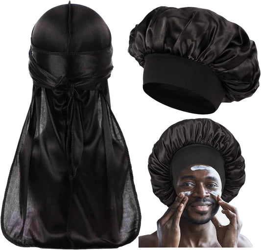 2 PCS Bonnet for Men,Silk Hair Bonnet for Sleeping Women,Matching Bonnets and Durag Set