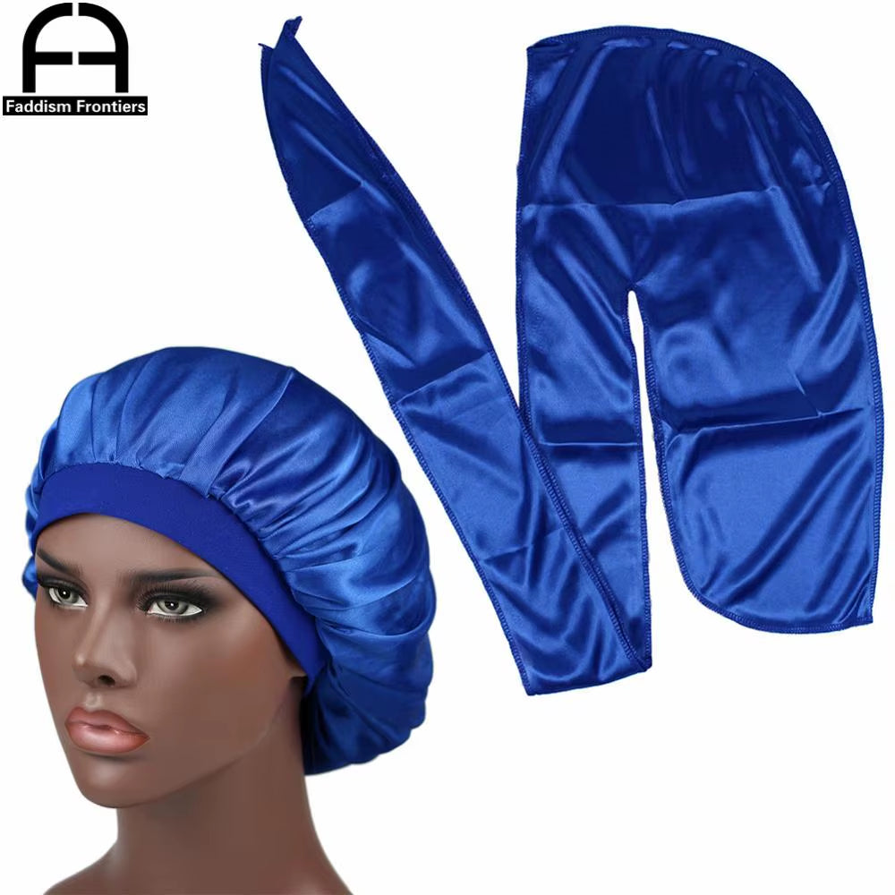 Unisex Men Silk Durag Match Silky Bonnet for Women Silky Durags Bandanas for Men Turban Hat Long Tail Do Durag Waves Cap