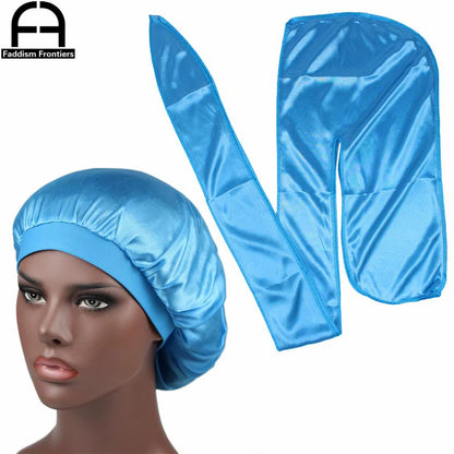 Unisex Men Silk Durag Match Silky Bonnet for Women Silky Durags Bandanas for Men Turban Hat Long Tail Do Durag Waves Cap